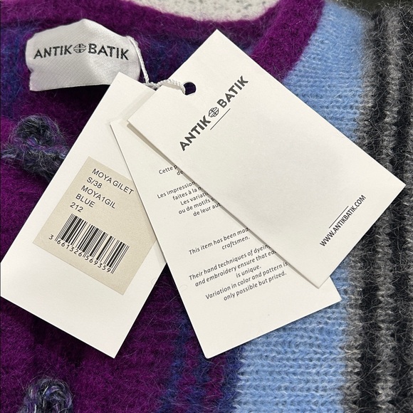 NWT ANTIK BATIK Moya Belted Brushed Intarsia Mohair-Blend Cardigan in Purple - S - Picture 11 of 13